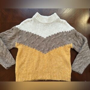 For the republic Colorblock Cable Knit Sweater 66% acrylic 34%nylon